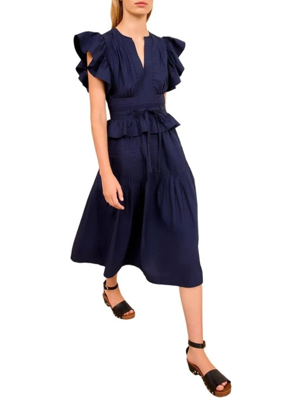 Florence Flutter Sleeve Midi Dress - Midnight ULLA JOHNSON NWT